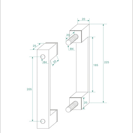 Wiesbaden Less greep mat zwart - technische tekening maatvoering | Schwertz & Co