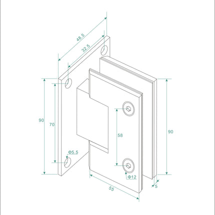 Wiesbaden Less scharnierset mat wit - technische tekening | Schwertz & Co