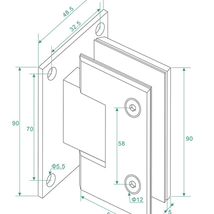 Wiesbaden Less scharnierset met greep gunmetal - technische tekening | Schwertz & Co