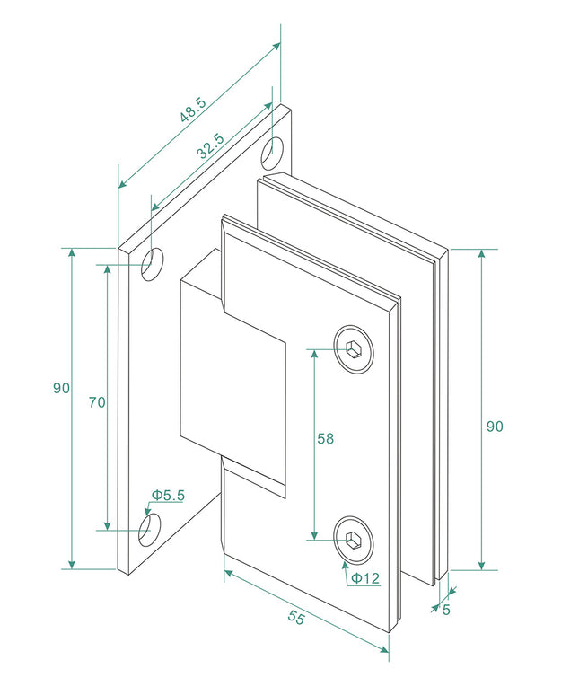 Wiesbaden Less scharnierset met greep gunmetal - technische tekening | Schwertz & Co