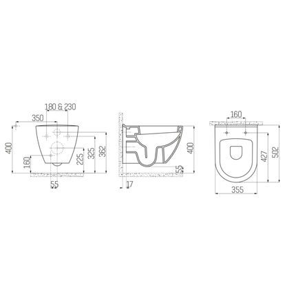 Creavit hangtoilet – mat zwart