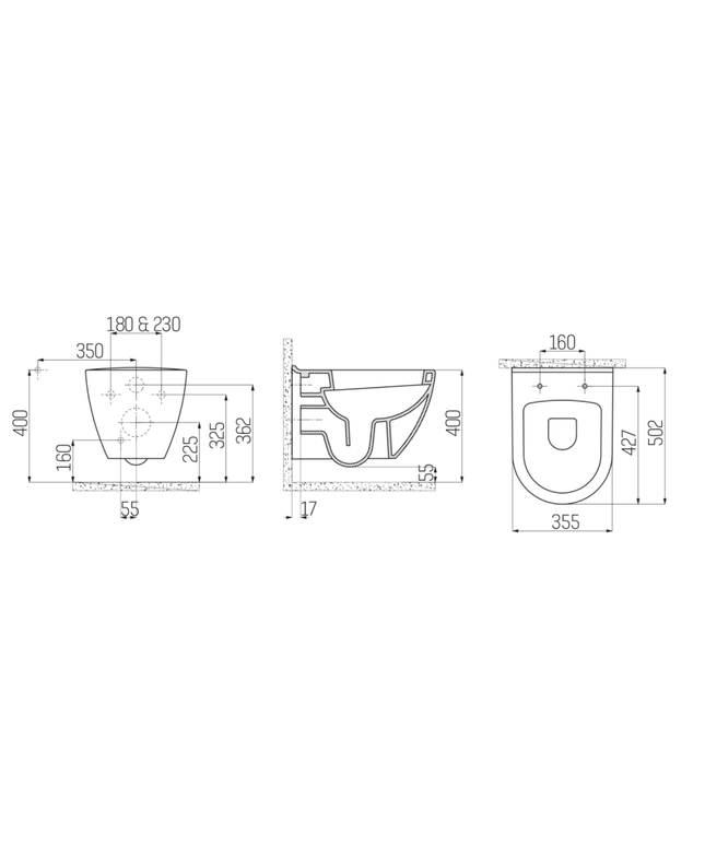 Creavit hangtoilet – mat zwart