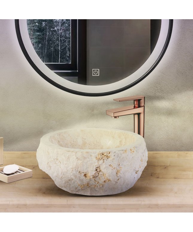 Geërodeerde Natuurmarmeren Waskom – 30-35x15 cm – Crème