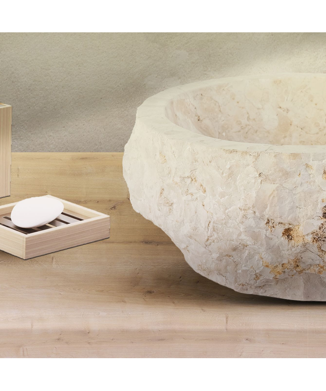 Geërodeerde Natuurmarmeren Waskom – 30-35x15 cm – Crème