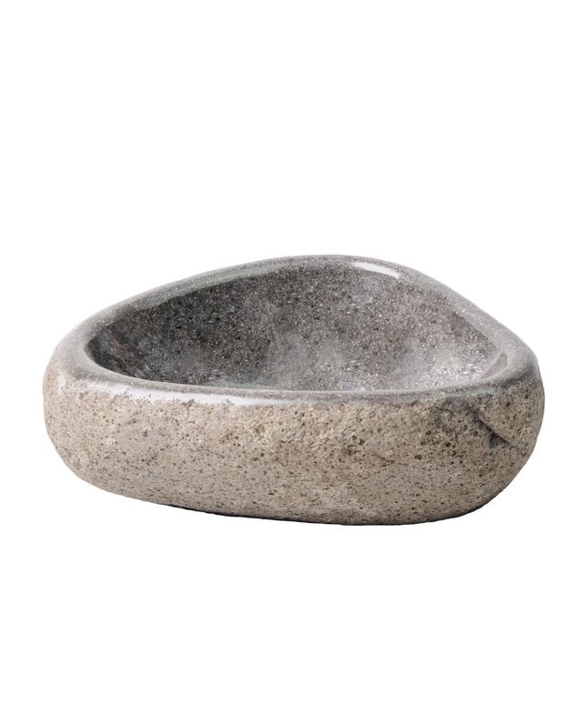 Ronde Waskom van Natuurlijke Riviersteen – 30-35x15x1,5 cm – Grijs