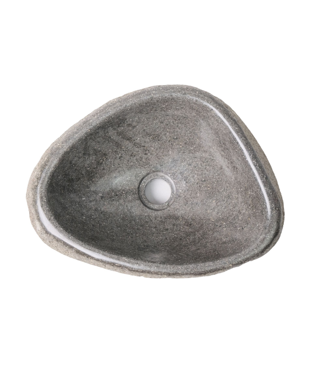 Ronde Waskom van Natuurlijke Riviersteen – 30-35x15x1,5 cm – Grijs