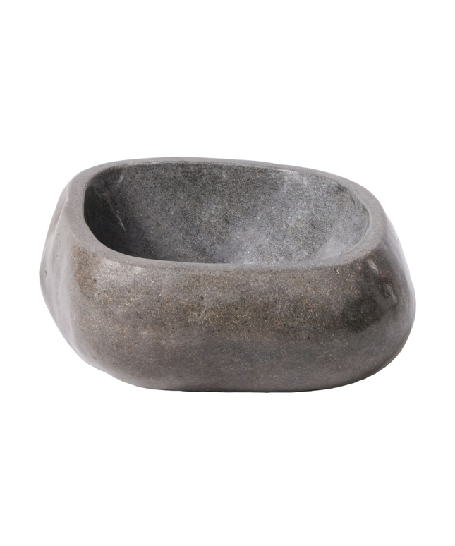 Volledig Gepolijste Waskom van Natuurlijke Riviersteen – Zwart – 30-35x15x1,5 cm