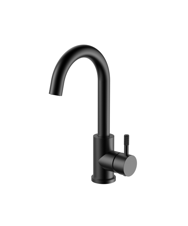 STRIA wastafelkraan – gebogen draaibare uitloop – mat zwart (PVD)