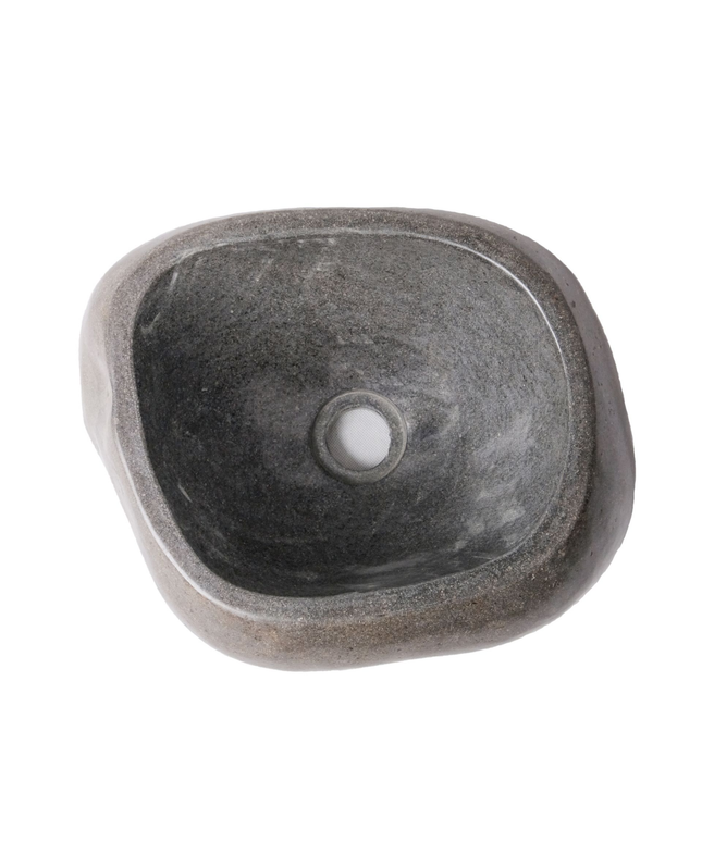 Volledig Gepolijste Waskom van Natuurlijke Riviersteen – Zwart – 30-35x15x1,5 cm