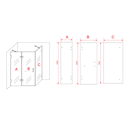 ALONI Douchecabine met Draaideur, Vast Wandje en Zijwand – 90x120x195 cm – 8 mm Veiligheidsglas – Chroom – Helder Glas – Omkeerbaar