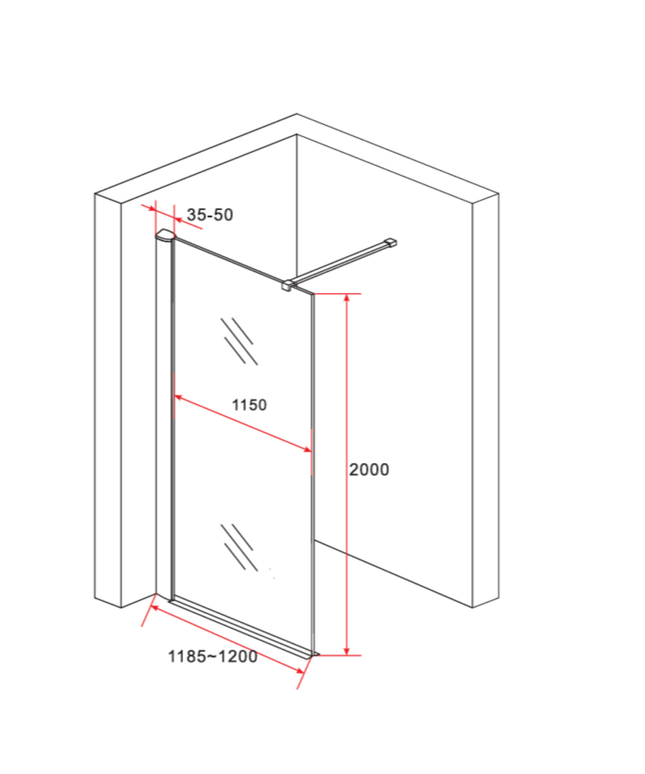 ALONI inloopdouchewand half mat – 120x200 cm – 8 mm veiligheidsglas