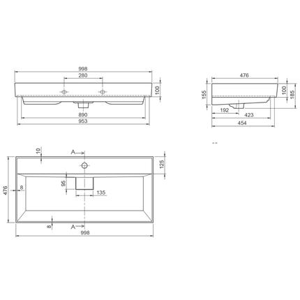 Aloni wastafel – 100x48x10 cm – wit