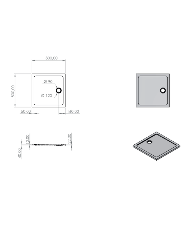 Bandeja de ducha acrílica Aloni Square - 80x80x4 cm