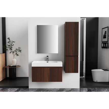 Aloni Ela High Bathroom Cabinet - 35x135x35 cm - Wengé - Handleless & Softclose - reversible