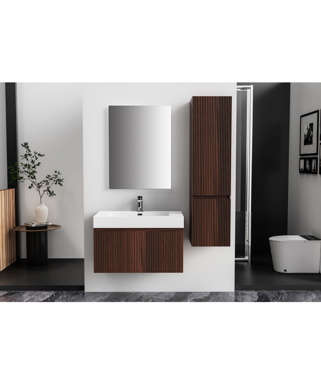 Aloni Ela High Bathroom Cabinet - 35x135x35 cm - Wengé - Handleless & Softclose - reversible