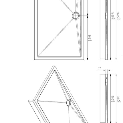 Wiesbaden voorzetpaneel voor douchebak glans wit - technische tekening | Schwertz & Co