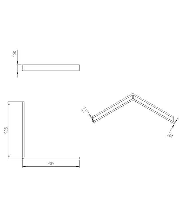 Wiesbaden voorzetpaneel met poten vierkante douchebak 90 x 90 x 4 cm wit - technische tekening | Schwertz & Co