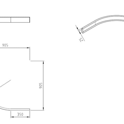 Wiesbaden voorzetpaneel met poten kwartronde douchebak 90 x 90 x 4 cm wit - technische tekening | Schwertz & Co