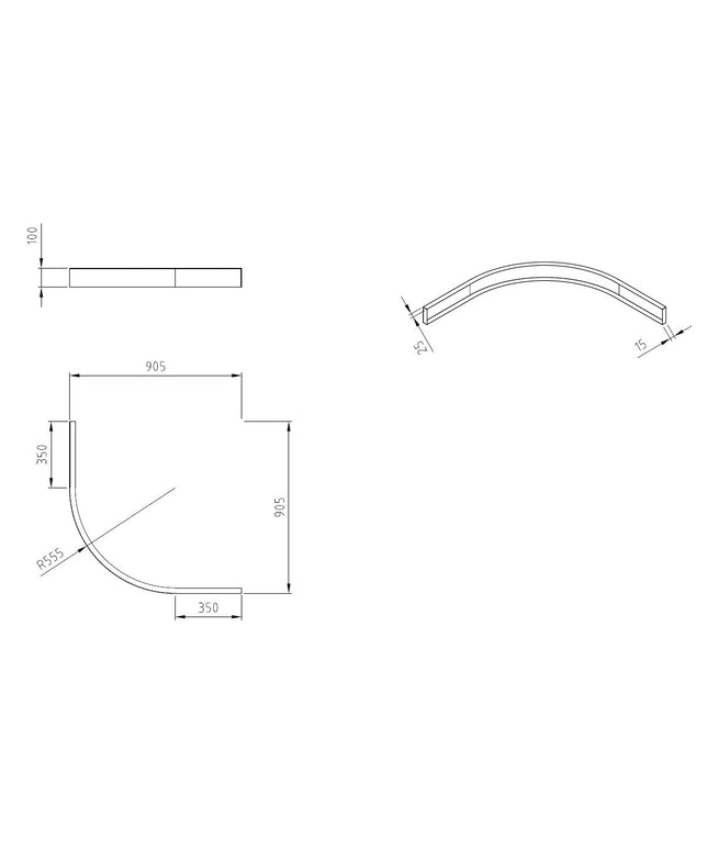 Wiesbaden voorzetpaneel met poten kwartronde douchebak 90 x 90 x 4 cm wit - technische tekening | Schwertz & Co