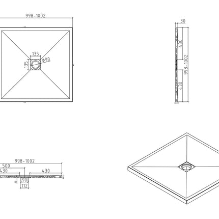 Maattekening Wiesbaden Stonea douchebak antislip 100 x 100 cm composiet beige | Schwertz & Co