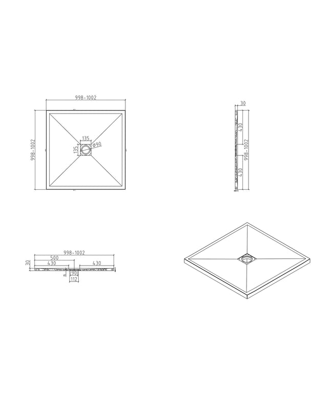 Maattekening Wiesbaden Stonea douchebak antislip 100 x 100 cm composiet beige | Schwertz & Co
