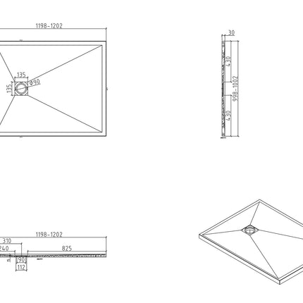 Maattekening Wiesbaden Stonea douchebak antislip 100 x 120 cm composiet mat wit | Schwertz & Co