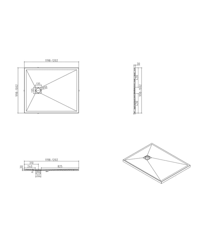 Maattekening Wiesbaden Stonea douchebak antislip 100 x 120 cm composiet mat zwart | Schwertz & Co
