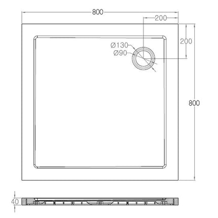 Xellanz luxe douchebak SMC vierkant 80 x 80 cm wit - technische tekening | Schwertz & Co