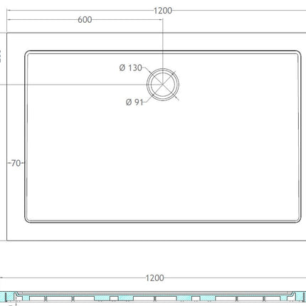 Xellanz luxe douchebak SMC rechthoek 120 x 80 cm wit - technische tekening | Schwertz & Co