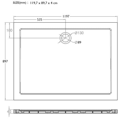 Xellanz luxe douchebak SMC 120 x 90 cm - technische tekening | Schwertz & Co