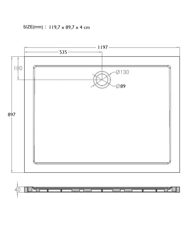 Xellanz luxe douchebak SMC 120 x 90 cm - technische tekening | Schwertz & Co