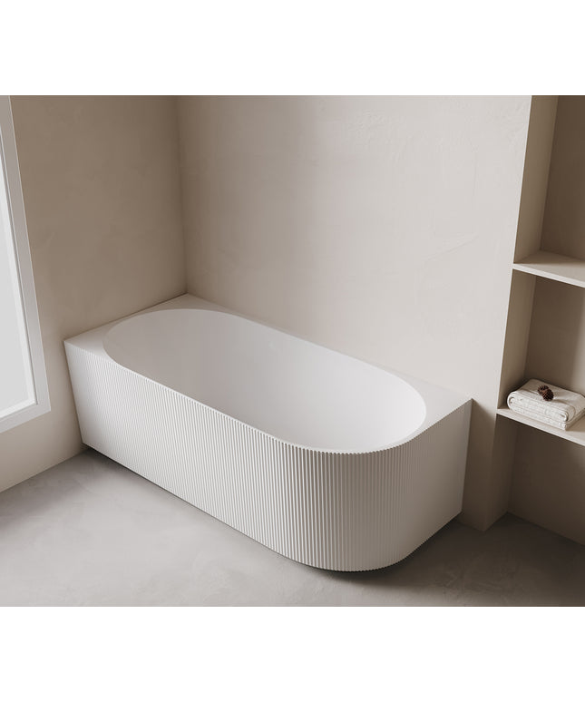 Wiesbaden Rivi hoekbad links 170 x 80 cm mat wit - detailfoto ribbelstructuur | Schwertz & Co