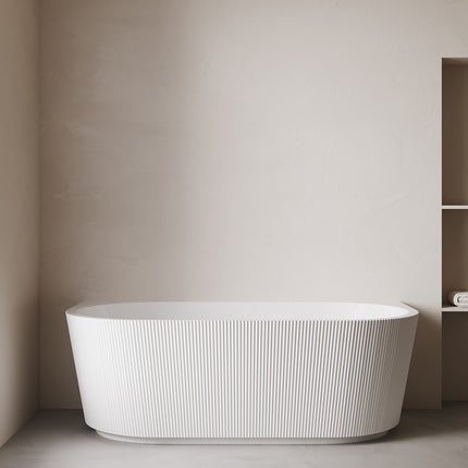 Wiesbaden Rivi half vrijstaand ligbad 170 x 80 cm glans wit - detailfoto ribbelstructuur | Schwertz & Co