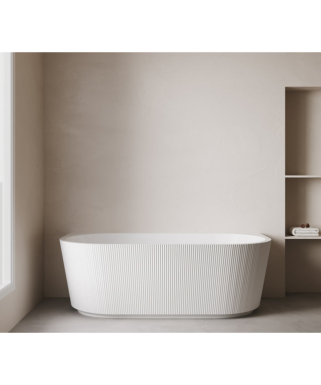 Wiesbaden Rivi half vrijstaand ligbad 180 x 80 cm mat wit - detailfoto ribbelstructuur | Schwertz & Co