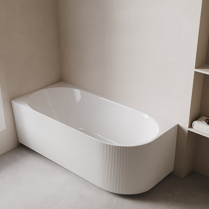 Wiesbaden Rivi hoekbad links 180 x 80 cm glans wit - detailfoto ribbelstructuur | Schwertz & Co