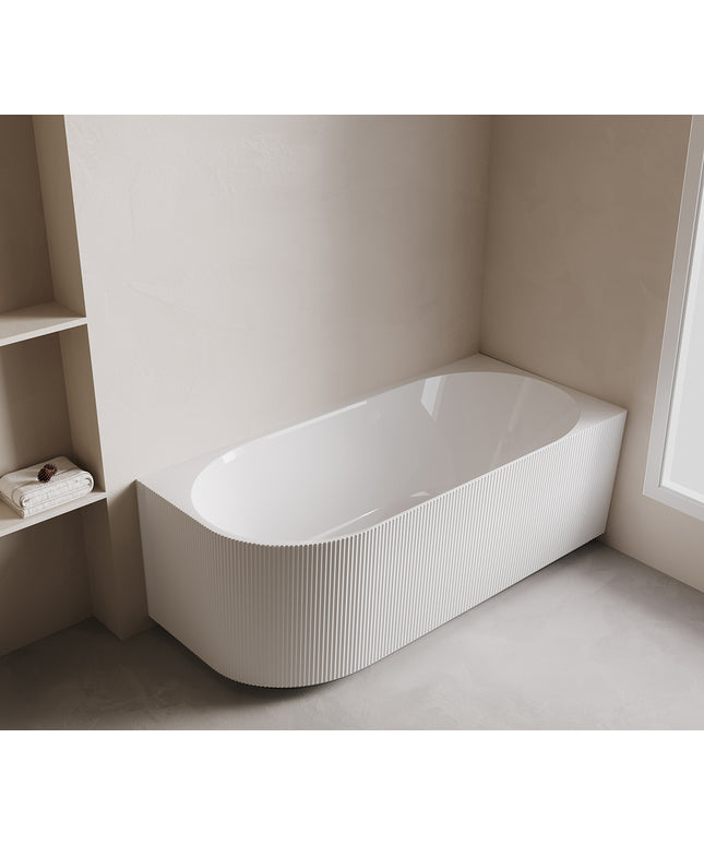 Wiesbaden Rivi hoekbad rechts 180 x 80 cm glans wit - detailfoto ribbelstructuur | Schwertz & Co