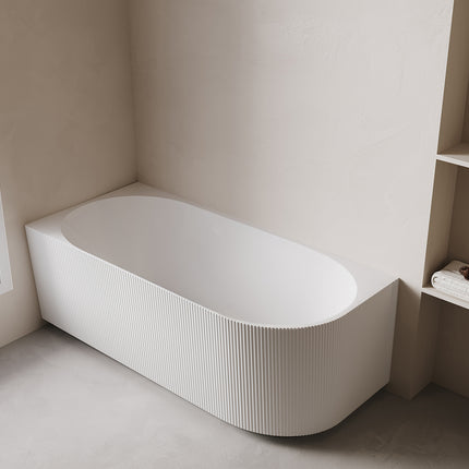 Wiesbaden Rivi hoekbad links 180 x 80 cm mat wit - detailfoto ribbelstructuur | Schwertz & Co
