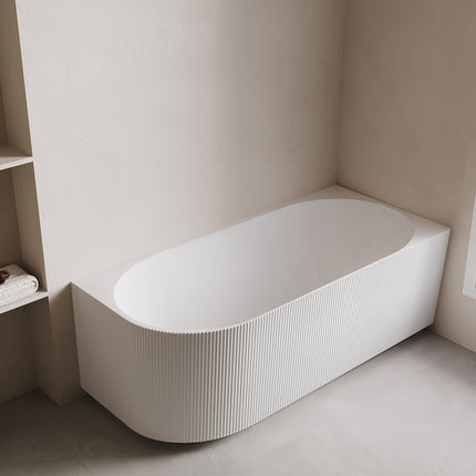 Wiesbaden Rivi hoekbad rechts 180 x 80 cm mat wit - detailfoto ribbelstructuur | Schwertz & Co