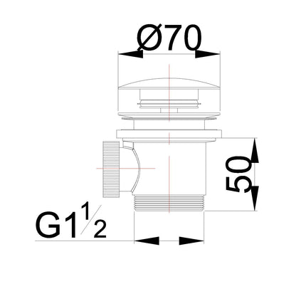 Wiesbaden Caral clickwaste badafvoer geborsteld messing - technische tekening | Schwertz & Co