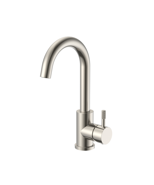 ALONI Stria wastafelkraan – gebogen draaibare uitloop – geborsteld RVS (PVD)