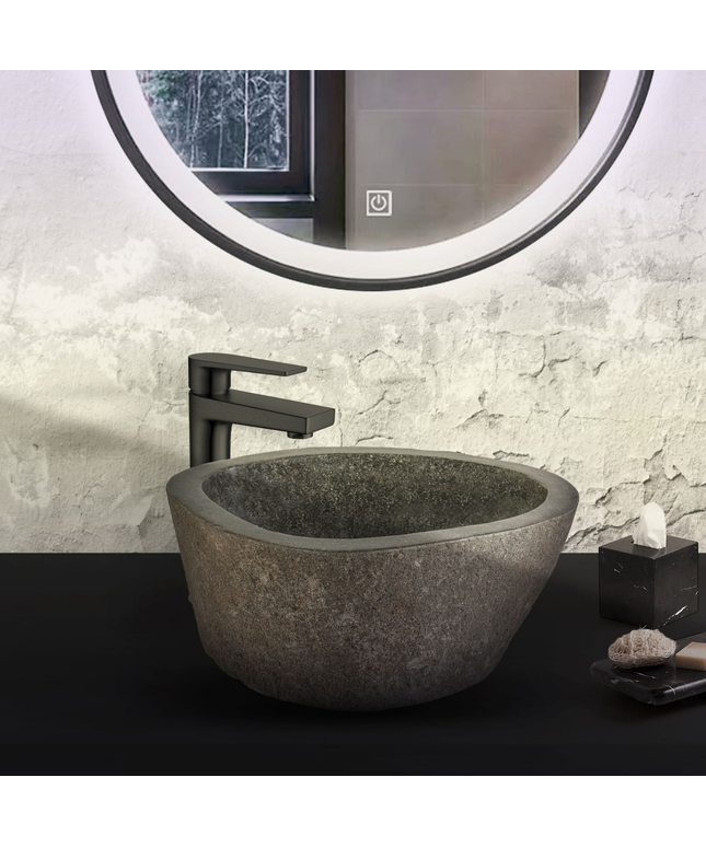 Waskom van Natuurlijke Riviersteen – Grijs – 30-35x15x3 cm