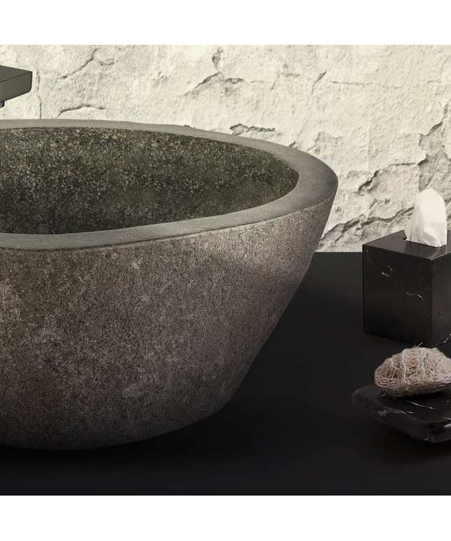 Waskom van Natuurlijke Riviersteen – Grijs – 30-35x15x3 cm