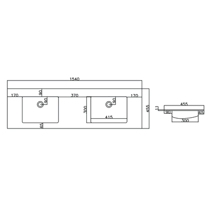 ALONI Solid Surface Dubbele Wastafel – 160 cm – Wit