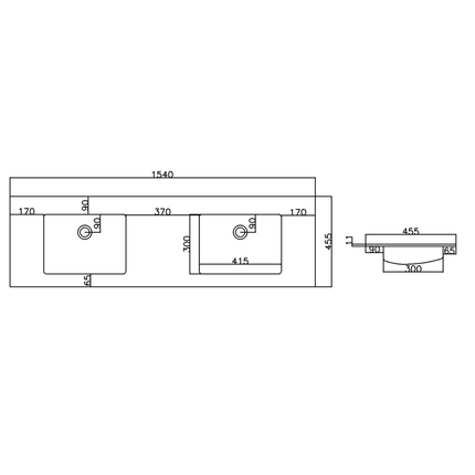 ALONI Solid Surface Dubbele Wastafel – Zonder Kraangat – 160 cm – Wit