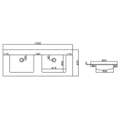 ALONI Solid Surface Dubbele Wastafel – Zonder Kraangat – 120 cm – Wit