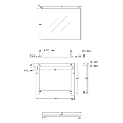 ALONI HAYAT spiegel – 76x60 cm – Mat zwart