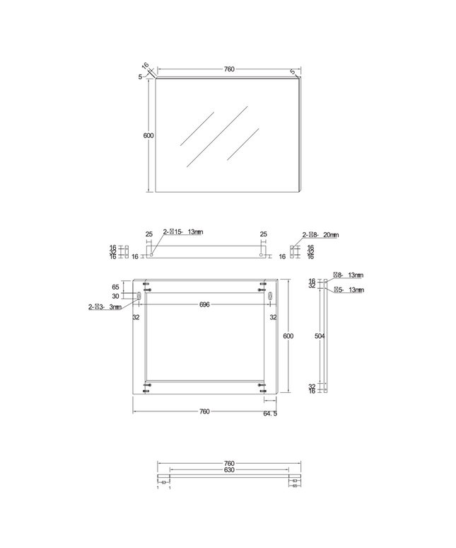 ALONI HAYAT spiegel – 76x60 cm – Mat zwart