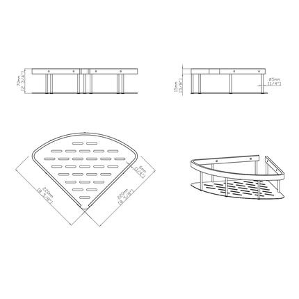 Aloni Uniforma doucherek – hoekmodel – 22x7x22 cm – geborsteld RVS – roestvrij staal