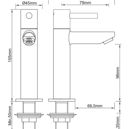 Wiesbaden Amador fonteinkraan XL geborsteld messing - technische tekening | Schwertz & Co