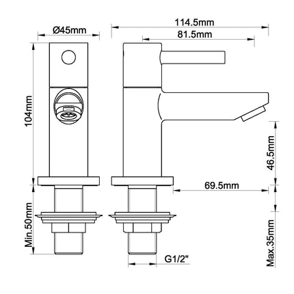 Wiesbaden Caral Amador fonteinkraan geborsteld brons koper PVD - technische tekening | Schwertz & Co